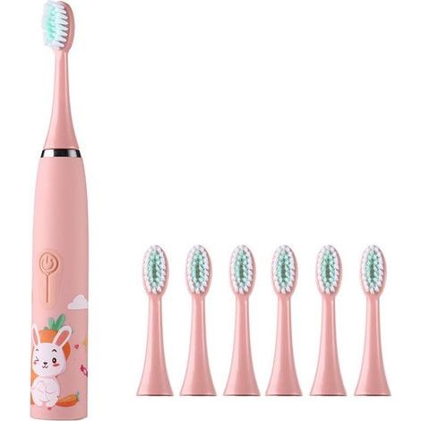 Ynkkvre - Brosse à dents électrique pour enfants - Vibrations douces - Jusqu'à 18 000 vibrations par minute pour un nettoyage en douceur - 1 - rose (1/5)