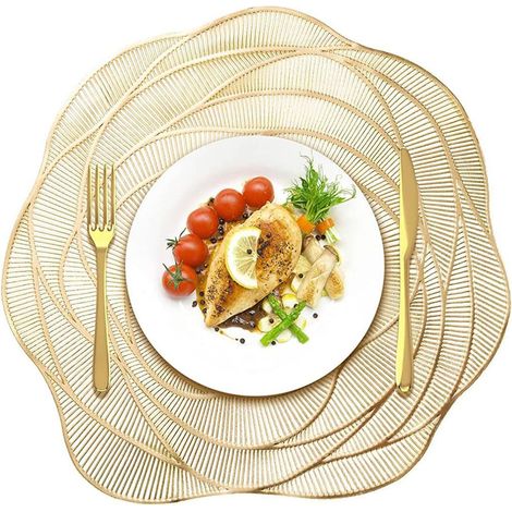 Lot de 6 sets de table ronds dorés de 38,1 cm en vinyle résistant à la chaleur pour table à manger, fête, mariage, vacances, décoration de table, doré (1/5)