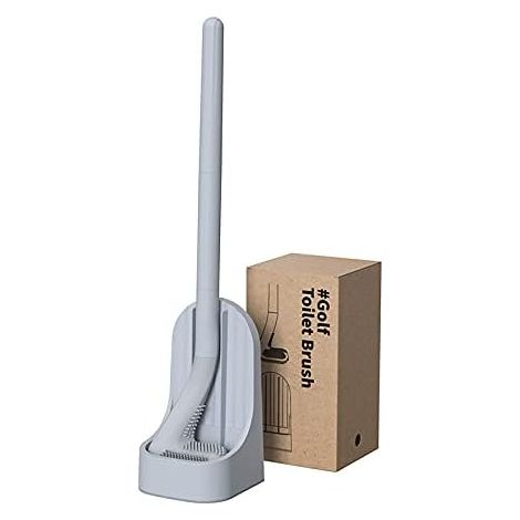 Golf Brosse de toilette à long manche et support sans coin mort Brosse de toilette murale en silicone antidérapante (Gris)