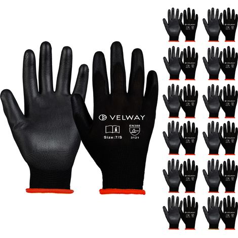 Velway Gants Travail 12 Paires - Revêtement PU Antidérapant Jardinage Bricolage - Taille 7/S (1/5)