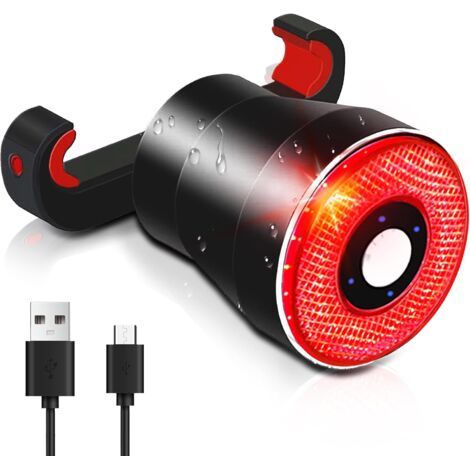 Feu arrière de vélo Intelligents, Induction de Freinage USB Rechargeable,IPx6 Etanche,Eclairage vélo Arrêt de démarrage Automatique,4 Modes LED lumière arrière (1/5)