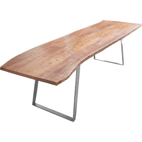 Esstisch Baumkante Akazie natur 240x100 silber schräges U-Gestell HAVANNA (1/5)