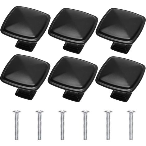6 pomos cuadrados para armarios - Negro mate - Tiradores para cajones de cocina, armarios y cómodas - Tiradores de aspecto clásico - Herrajes para bricolaje y mejoras del hogar