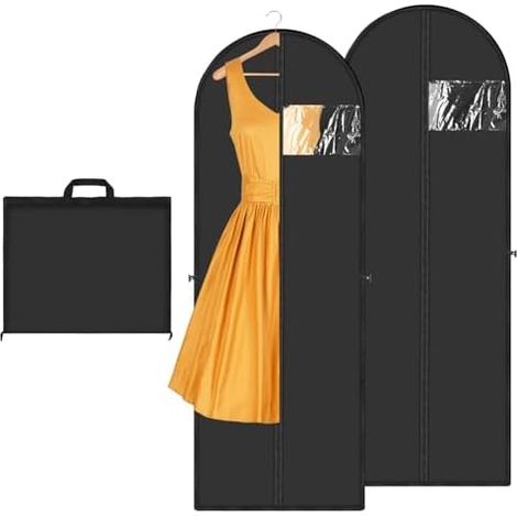 2 Pièces Housse à Vêtements Longue, Housse robe de mariée, Sac de Rangement Anti-Salissures pour Voyage, Pliable Housse Vetement Suspendre pour Manteaux Costume Robe de Soirée, 180 x 60 cm, Noir (1/5)