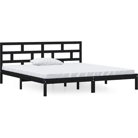 Lit adulte pour 2 personnes, Structure de lit, Assemblage Facile, Noir Bois de pin massif 140x190 cm OIB4836E (1/5)