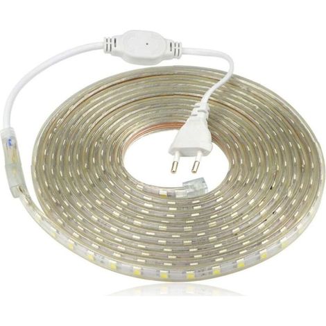Ruban LED étanche 220V Blanc chaud 5050 IP65 Longueur 6m pour éclairage intérieur et extérieur Installation rapide sans transformateur (1/4)