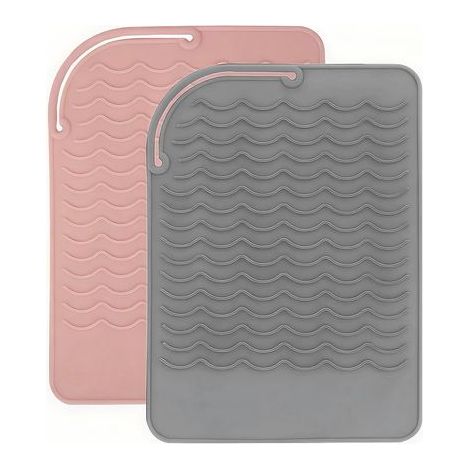 Tapis Pochette Fer à Lisser 2 Pièces Tapis de Protection Thermique Tapis Résistant à la Chaleur de Voyage, Pour Boucleur a Cheveux, Lisseur Vapeur, Seche Cheveux (Rose,Gris) (1/5)