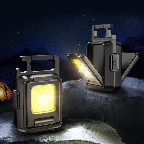 Lot de 2 mini lampes torches COB 1 000 lumens, intensité variable, porte-clés, étanches, rechargeables par USB, 1 000 mAh (1/5)