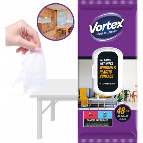 Salviette umidificate per mobili VORTEX, con apertura a scatto, 48 pezzi