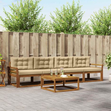 Outdoor-Sofagarnitur mit Kissen 5 pcs Natur und Beige