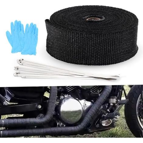 Bande Thermique Échappement 5M, Ruban Isolant Thermique Moto Pare-Chaleur Échappement Avec 10 Colliers de Serrage Inox pour Tuyau (1/5)