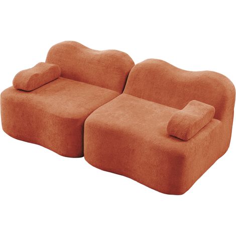 Sofá modular biplaza sin estructura con forma ondulada, terciopelo naranja, 192 x 98 x 70 cm (1/5)