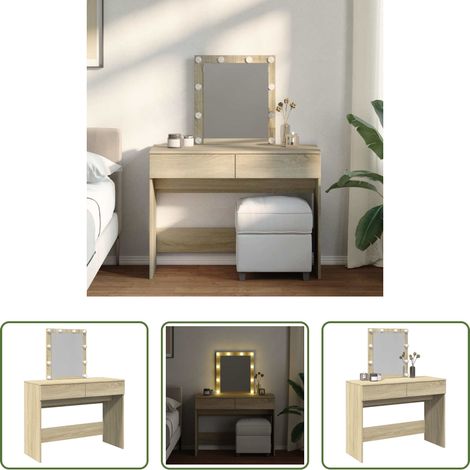 LED-Beleuchtung - Schminktisch mit LED-Beleuchtung Sonoma-Eiche 100x40x130 cm (1/5)