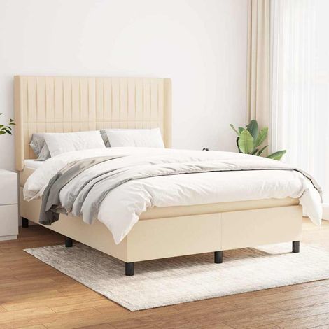 Cama box spring con colchón tela color crema 140x200 cm (1/5)