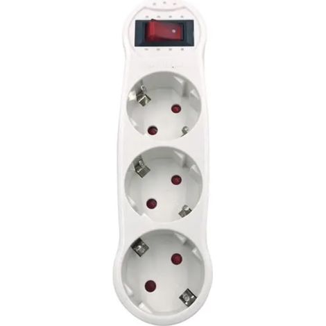 Adaptateur 3 Prises Schuko avec Interrupteur, idéal pour optimiser Les espaces. Capacité jusqu'à 3680 W, 16 A et 250 V. Design élégant Blanc, Parfait pour la Maison ou Le Bureau.