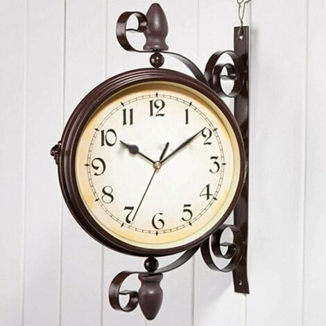Wanduhr für den Garten im Freien, doppelseitige Wanduhr im Vintage-Stil, Dekoration für drinnen und draußen, 20,3 cm (ohne Batterie) FLITI