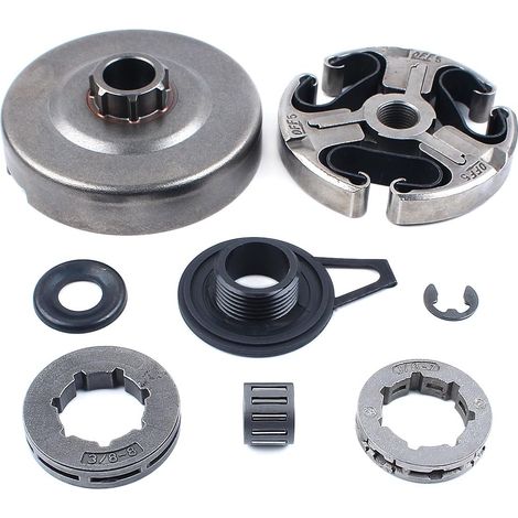 Jeu de tambour d'embrayage à couronne 3/8" 7T 8T pour HUSQVARNA 365 372 372XP 371 362 Tronçonneuse avec pignon sans fin, roulement à aiguilles, rondelle et clip (1/5)