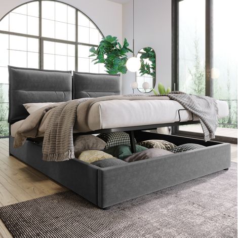 Bett Doppelbett mit Stauraum 140x200 Samt Grau OKMYHOME (1/5)