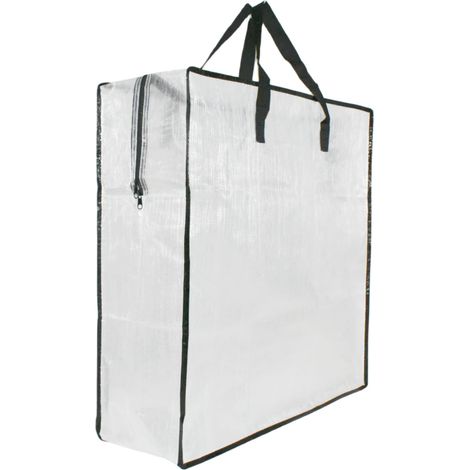 Sac de rangement transparent avec fermeture éclair et poignée, sac à couvertures pour l'organisation de la garde-robe.