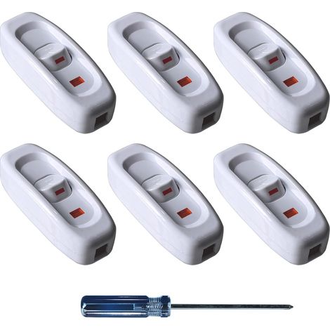 6 Pièces Interrupteurs de Lampe en Ligne Unipolaire avec Voyant LED Interrupteurs À Bascule Intermédiaire 250V 10A Remplacement du Commutateur pour Lampe de Bureau Petit Appareil Blanc