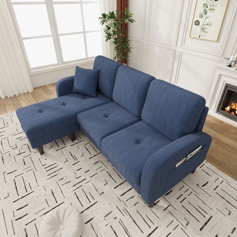 Canapé d'angle L avec méridienne 166x118x77 cm – 3 places, velours côtelé, pieds plastique, modulable – salon, appartement, bureau (1/4)