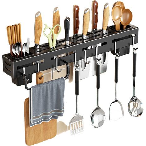 Organisateur de couteaux mural, sans perçage, organisateur multifonctionnel pour couteaux et baguettes, adapté aux cuisines domestiques, propre et peu encombrant. (1/4)