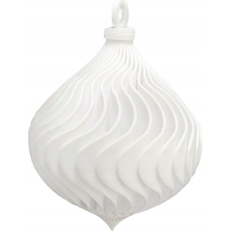 Weiße, durchbrochene Christbaumkugel. Außergewöhnliche, interessante Kugeln. 1 Stück. 3D-Raumdarstellung. (1/5)