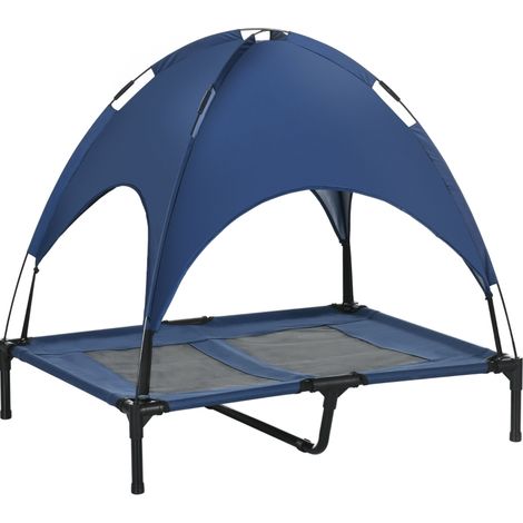 Lit pour chien pliable avec baldaquin, surélevé, en tissu Oxford bleu et noir (1/5)