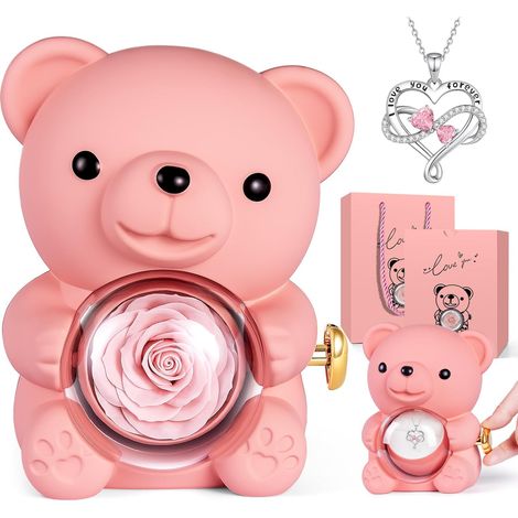 Ours Rose Eternelle Boîte Bijoux Cachée,Ours avec Rose et Bijoux (1/5)