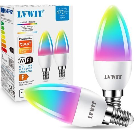 Lot de 2 Ampoule Connectée E14, LED Bougie Wifi 4.9W, Compatible Alexa Google, 470Lm, Éclairage Intérieur (1/5)