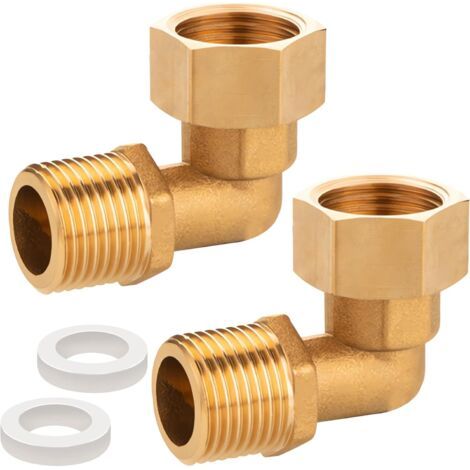 Lot de 2 raccords mobiles en laiton - 1/2" - Coude 90° - Filetage extérieur 1/2" x 1/2" IG - FH-5-7 Raccord coudé à 90° - Pour installations d'eau et systèmes de chauffage central (1/5)
