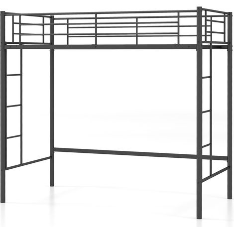 COSTWAY Metal Loft Bed Space-saving Loft Bed Frame with 2 Ladders-Black (1/5)