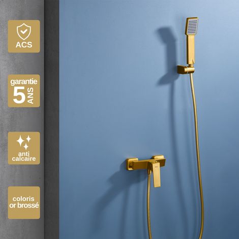 Mitigeur Douche or brossé Pommeau Anti-Calcaire - Design Moderne et Économie d'eau - Kit Complet ART IMEX (1/4)