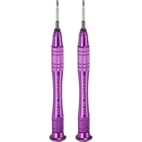 2pcs Tournevis À Fente Précision 2.0x25mm Magnétique Mini Plat Style Stylo Avec Manche Anti-Dérapant Pour Lunettes Montre Laptop Électronique, Violet (1/5)