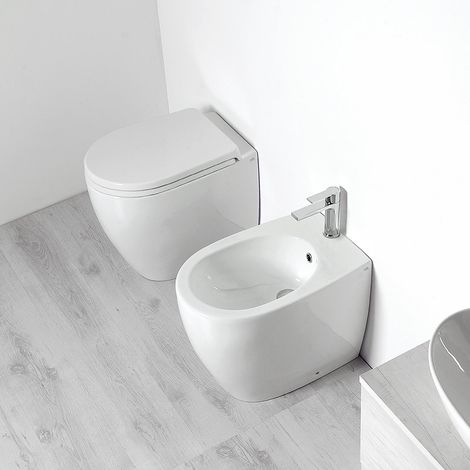 Sanitari Senza Brida Filomuro Moderni 35 x 51 Senza Brida LEILA con copriwater chiusura Soft Close (1/2)