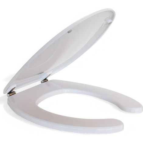 Sedile wc ergonomico universale per disabili in termoindurente bianco con apertura frontale e cerniere inox (1/4)