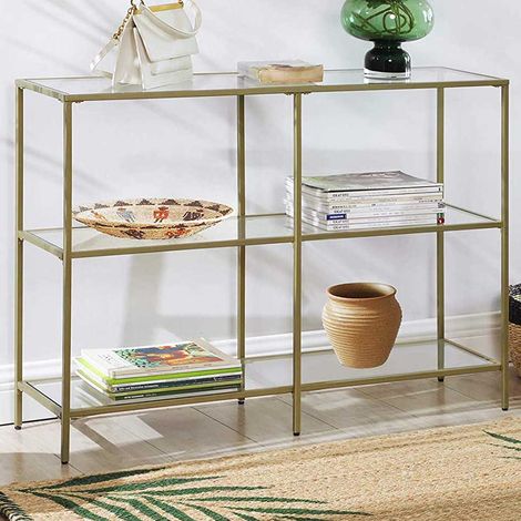 Table console moderne, table de canapé à 3 étages en verre trempé (1/5)
