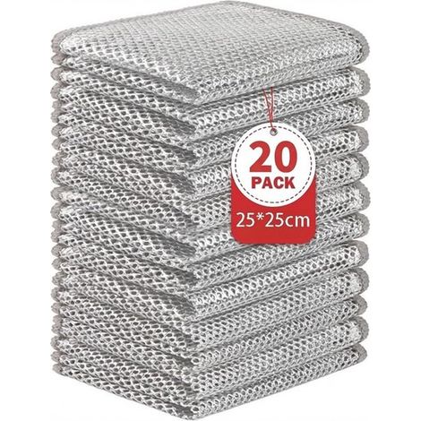 15 paños limpieza multifuncionales doble capa, paño alambre metálico paños multiusos arañazos, paños reutilizables limpieza 25 x 25 cm (1/5)