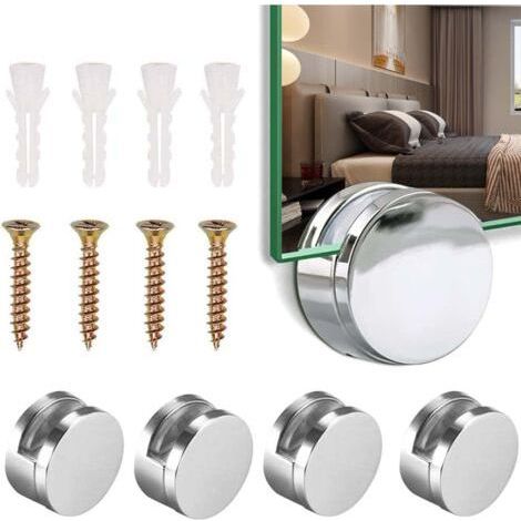 FENOPLASTICA4 pcs, pinces rondes pour miroir, Pinces en Verre pour Miroir de Salle de Bain Supports Rond Mural en Alliage de Zinc - Fixation de miroirCharge 15kg (1/5)