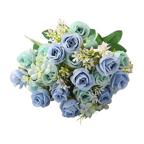 Bouquet de 10 roses artificielles style coréen, d'un réalisme exquis et facile d'entretien, idéal pour une décoration florale réaliste.bleu (1/5)