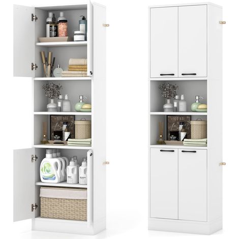 COSTWAY Kitchen Pantry Cabinet 190cm Tall Freestanding Cupboard w/Doors White (1/5)