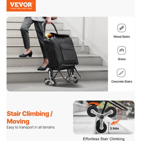 Chariot de Courses Pliable, 36 L, Chariot Monte Escalier d'Épicerie avec 6 Roues, Sac de Rangement en Tissu Oxford, pour Shopping, Bureau, Déménagement, Transport, Extérieur, Blanchisserie, Noir (1/5)