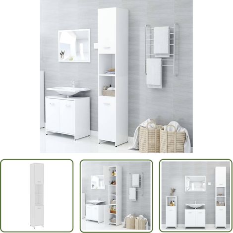 The Living Store Badezimmerschrank Weiß 30x30x183,5 cm Holzwerkstoff - Badezimmermöbel - Holzschrank - Spiegelschrank - Aufbewahrungsraum - Badorganisation (1/5)