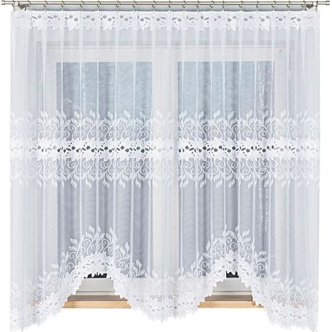 Bastia - rideau jacquard prêt à poser - blanc - motif végétal - 300 x 180 cm (1/5)
