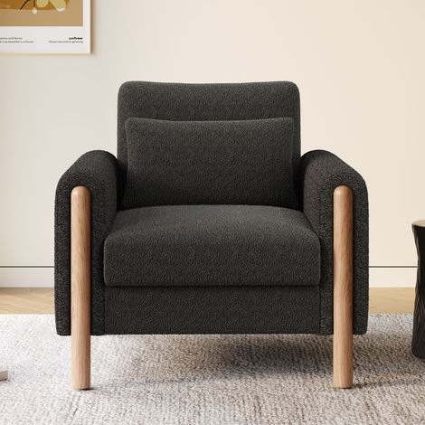 Fauteuil moderne avec coussin épais,simple et confortable,inclinable pour salon,bureau ou chambre,gris (1/5)