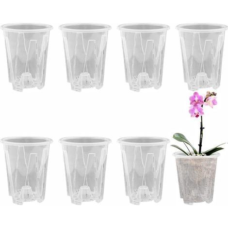 8 Pièces Pot de Fleurs Plastique Transparent, Pot à Orchidée avec Trous de Drainage, 12cm Godets pour Semis, Pot de Fleur Exterieur, pour Balcon Intérieur, Bureau, Extérieur (1/5)