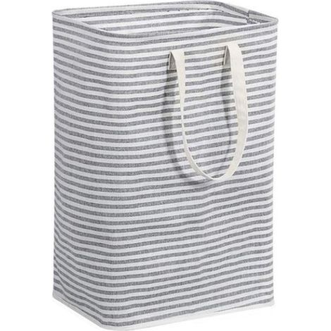 Panier à linge pliable 72L en coton à rayures grises pour la maison (1/5)