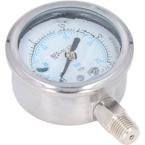 Manomètre à vide à cadran transparent, filetage 1/4 NPT, niveau de précision 2,5, boîtier en acier inoxydable, plage de mesure : 0 à 2,5 MPa (1/5)