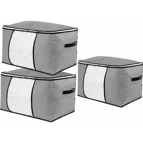 Sacs de rangement pour couettes en tissu non tissé, grand format, étanches et hermétiques, gris foncé (1 pièce) ou gris clair (3 pièces). (1/5)