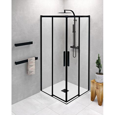 ALTIS BLACK Paravent carré 1000x1000 mm, angle, verre clair (1/5)